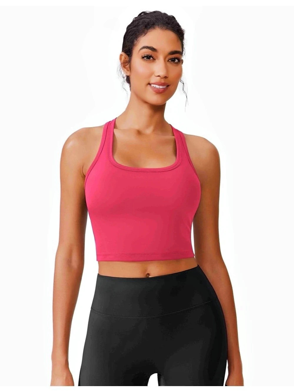 PINSPARK Racerback Workout Crop Tank Top Pink Small